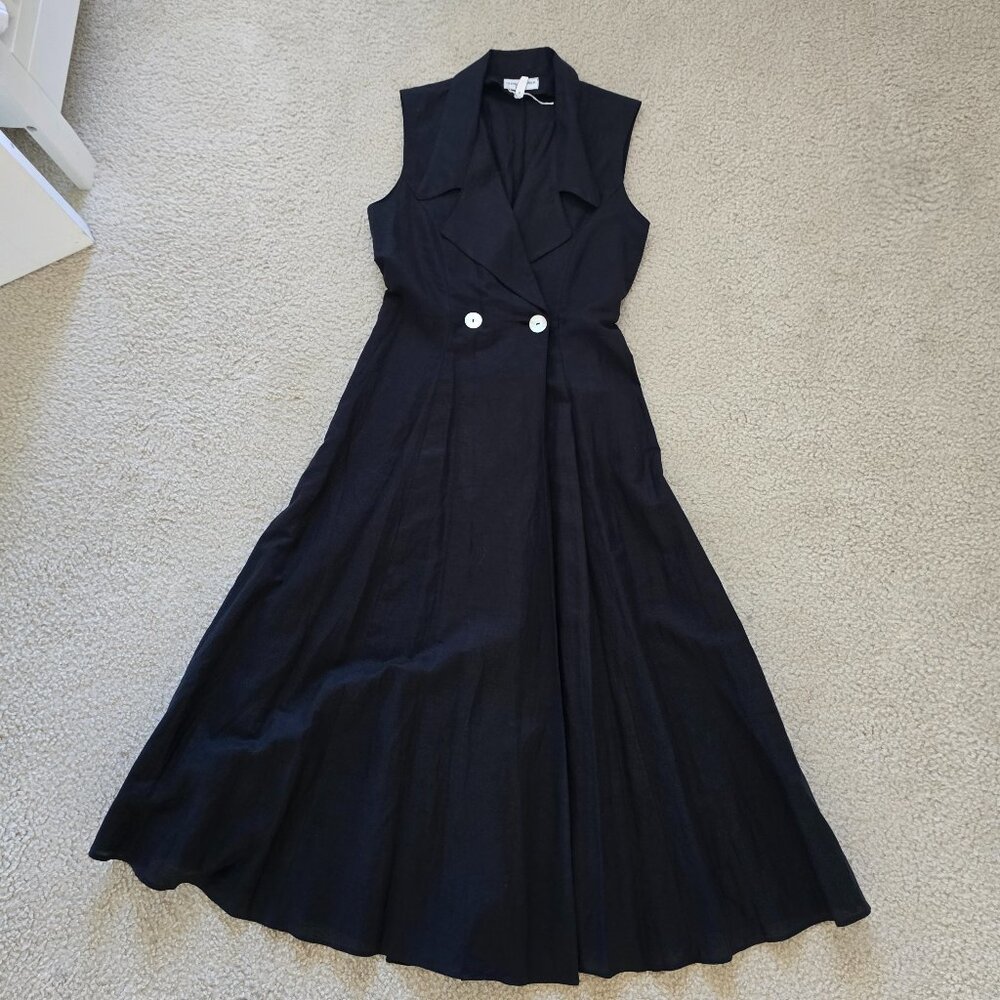 Gloria Glaser New Vintage Chic linen women pleated vest style midi dress size M